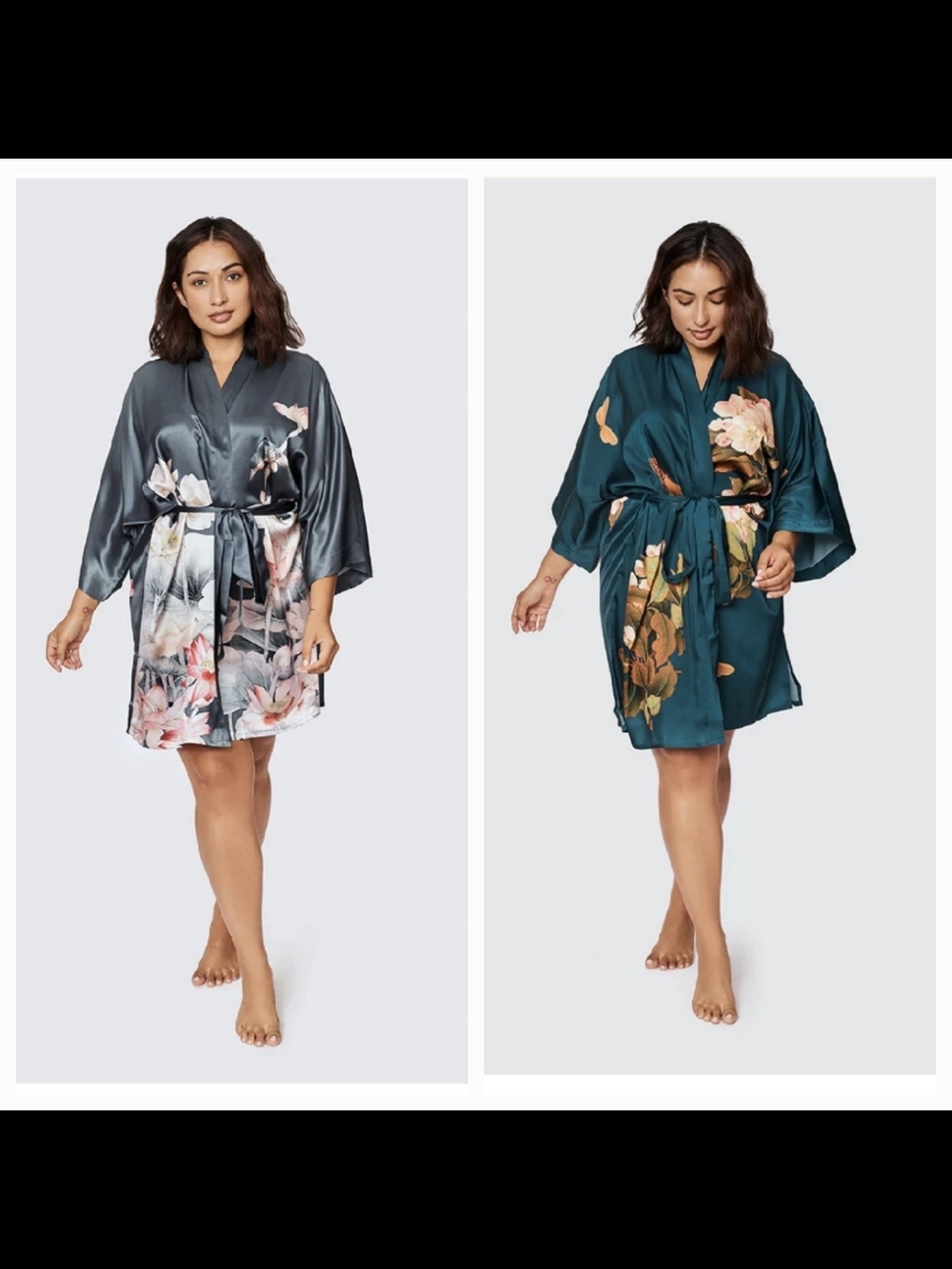 2 Kim + Ono Robes - Lotus Washable Silk & Peony Butterfly In Emerald - Plus Size